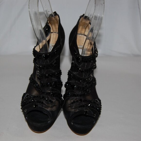 US8.5❤️ Jimmy Choo Black Suede High Heels Ankle Crystal Platform Boots ITALY - Picture 2 of 15